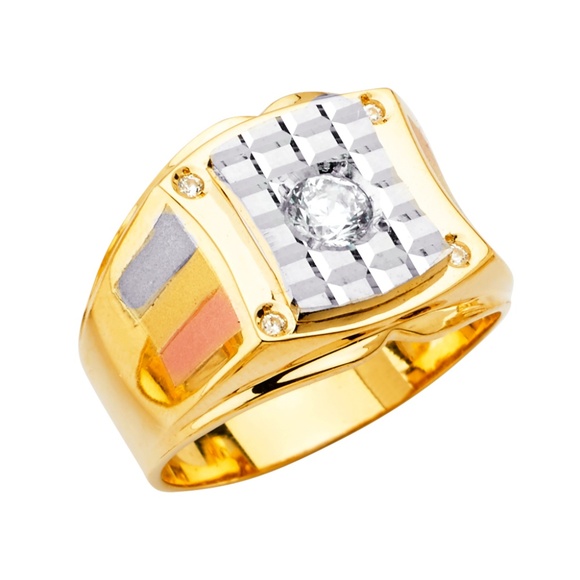 14K Yellow Gold CZ Men's Ring